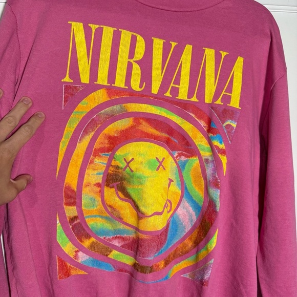 Nirvana Pink Oversized Crewneck Sweatshirt Smiley Face Graphic Size Small - Picture 5 of 8